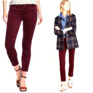 PAIGE Hoxton High Rise Skinny Ankle Crop Corduroy Jean in Burgundy